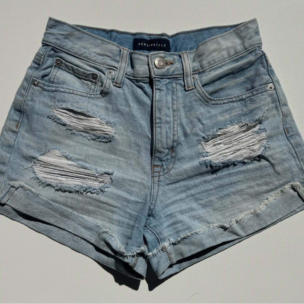 Aeropostale Women's Ripped Jean Shorts - Light Blue